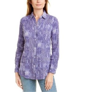 J. McLaughlin Lois Crinkle Blouse Patchwork Print Western Boho Denim Blue S